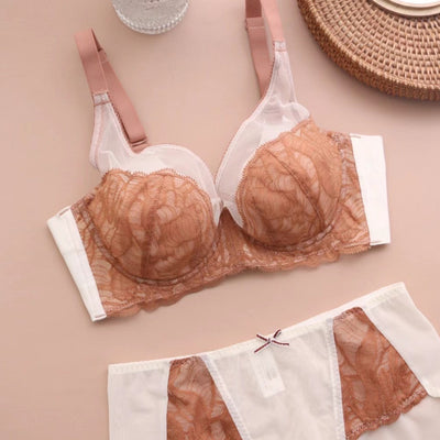 Ruffled large size women lingerie underpants thin soft steel ring breastfeeding anti-sagging adjustment type bra underwear set