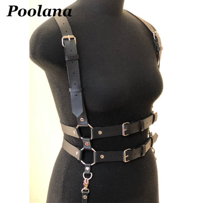 Handmade Real Leather Belt Women Harness Steampunk Gothic Chest Body Belt Suspender Straps Outfits