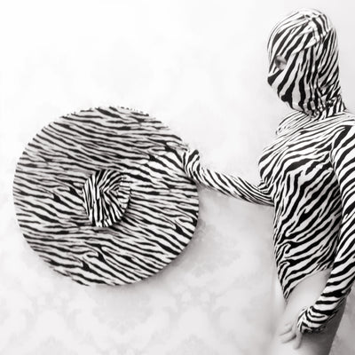 Black White Zebra Stripes Bodysuit Big Hat Women Nightclub Costume Teams Catwalk Stage Wear Bar Jazz DJ Pole Dancing Jumpsuit