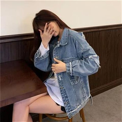 2021 Spring Autumn New Korean Denim Jacket Women's Fashion Denim Jacket Harajuku Women Shirts Gothic Button Flannel