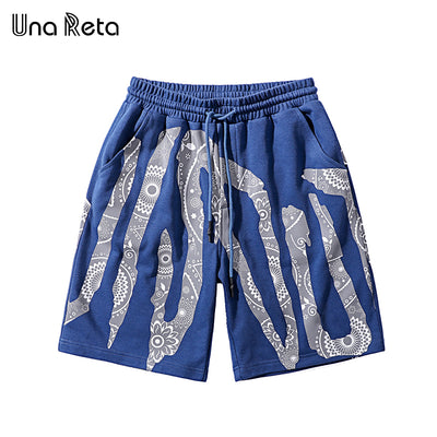 Una Reta Shorts Men 2021 Fashion New Streetwear Harajuku Sweatpants Hip Hop Silver Print Casual Shorts Summer Men&#39;s Clothing