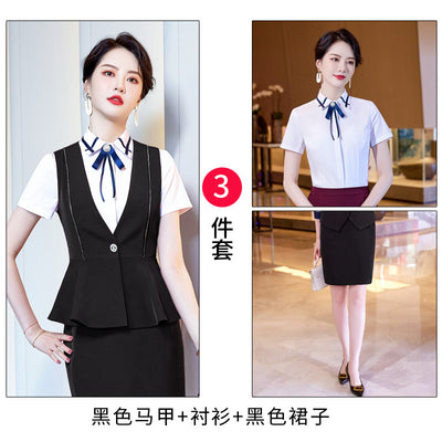 Summer Short Sleeve Student School Uniform Hotel Uniforms Professional Skirt Suit Temperament Airline Stewardess Suit Bar Prince