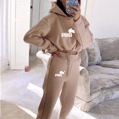Women Sports Set 2 Pieces Set Casual Sweatshirts Pants Suit 2021 Home Hoodie Sweatpant Trouser Outfits Solid Casual Tracksuit