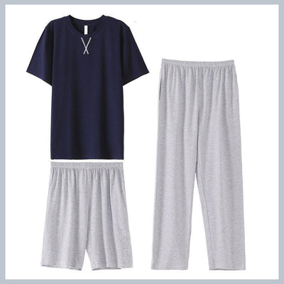 Men Modal T-shirt Pyjamas Elastic Waist Sleep Sets Long Pants Sleep Suit T-shirt&shorts Sleepwear Nightwear Lounge Home Clothing