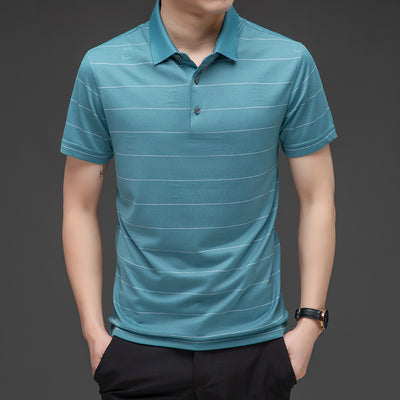 Men's high-end thin T-shirt with short sleeves of mulberry silk, summer luxury business trend fashion silk blouse
