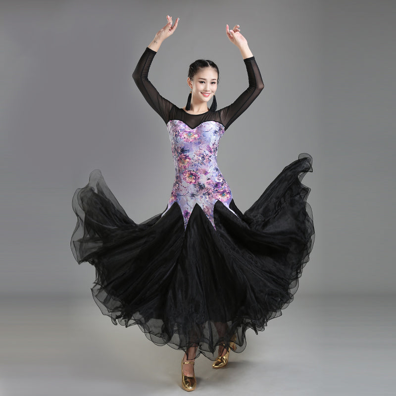 Sexy Printing Long Sleeved Women&#39;S Ballroom Dance Competition Dresses Standard Modern Tango Waltz Foxtrot Performance DWY2194