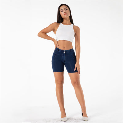Shascullfites Gym And Shaping Mid Rise Skinny Denim Blue Shorts Yoga Scrunch Bum Lift Gym And Shaping Knickers