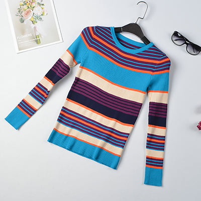 Autumn Winter Hit Color Striped Women Sweater Korean Fashion Clothes Sweaters Pullover Long Sleeve Top  Mujer Invierno