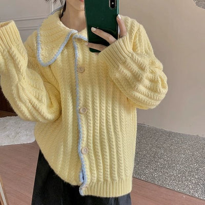 Knitted Cardigan Tops Women Full Sleeve Korean Sweater Jumpers Solid Vintage Elegant Ladies Knitwear