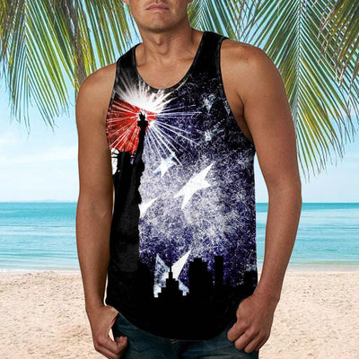 Big & Tall T Shirts for Men Sleeveless Blouse Beach Tank Neck Casual Spring Men Printed O Flag Summer Tops Men's Tank Tops