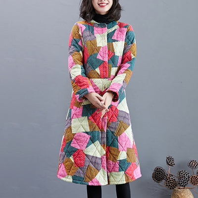 2021 Women Vintage Robe Chinese Style Trench Coats 2021 Autumn Winter New Tang Suit Long Sleeve Print Cotton Warm Coats 11695
