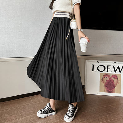 Loose Elastic Waist Pleated Long Skirt Woman 2022 Korean Elegant Fashion Big Swing Casual Organ Skirts Feminina