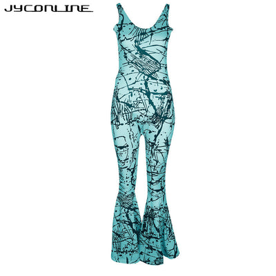 JYConline Sexy Backless Wide Leg Jumpsuit Women Rompers 2021 Hot High Waist Slimming Overalls Plus Size Wide Leg Print Jumpsuit