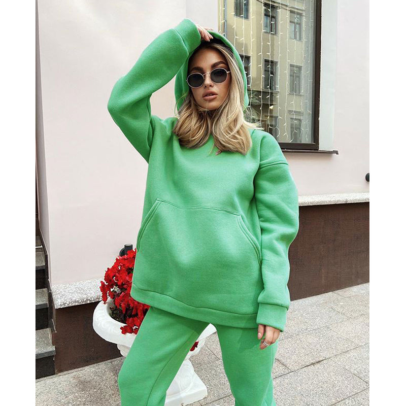 Casual Solid Hooded Sweatshirts Suits Women Fashion Casual Loose Suit Women Elegant Loose Pants Suits Female Ladies