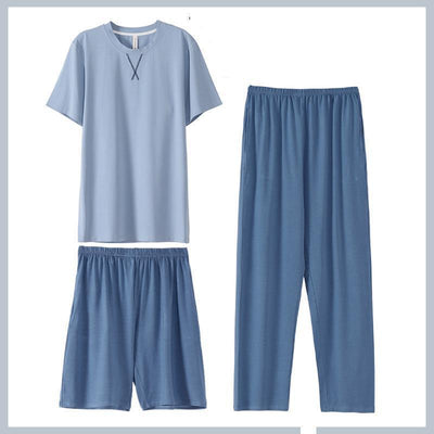 Men Modal T-shirt Pyjamas Elastic Waist Sleep Sets Long Pants Sleep Suit T-shirt&amp;shorts Sleepwear Nightwear Lounge Home Clothing