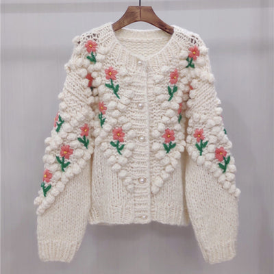 AZYT Autumn Winter Thicken Knitted Cardigan Women High Quality Floral Embroidery Sweater Cardigan Female Japanese Sweet Knitwear
