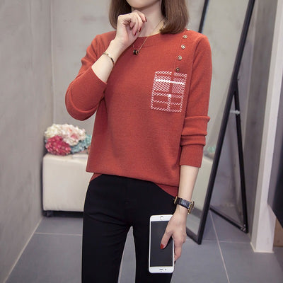 Plus Size Women Sweater Pullovers Knitted Sweaters 2021 Autumn Winter Fake Pocket Oversize Loose Long Sleeve Casual Tops Female