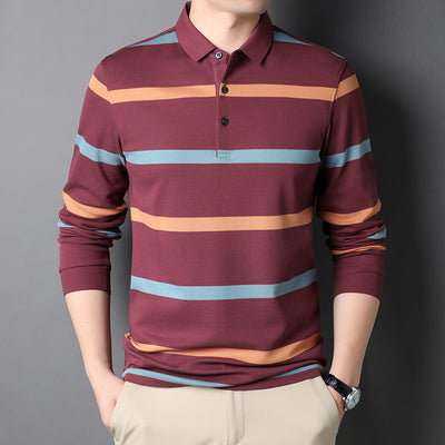 Cotton Wide Stripe Long Sleeve Mens Polo Shirts High Quality Spring and Autumn Business Casual Button Male Tops 3XL