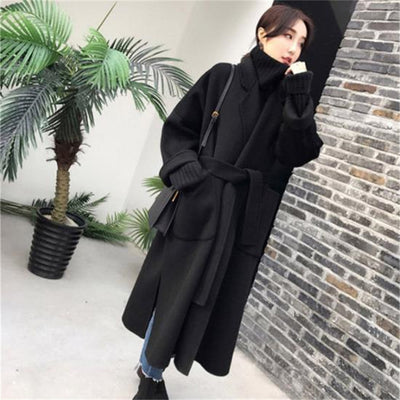 Women&#39;s Autumn and Winter New Fashion Loose College Style Mid-length Cashmere Woolen Coat Coat Ladies Warm Mid-length Jacket