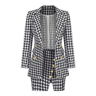Yojoceli Autumn women plaid button blazer set Office lady winter pockets female blazer Casual elegant party fashion blazer set