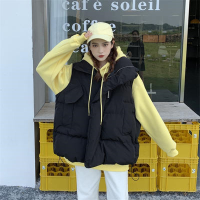 Thick Gilet Noir Sleeveless Jacket Solid Waistcoat Casual Korean Sobretudo Oversize 4XL Loose Fall Winter Cotton Padded Vest