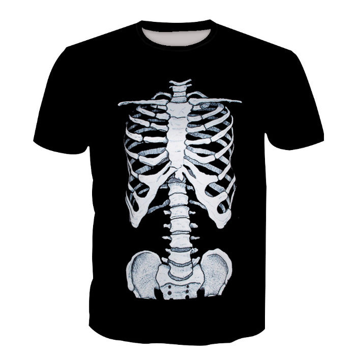 Halloween Cosplay Show Clothing for Men Women Unisex Costumes Human Skeleton Printed Short-Sleeved Round Neck T-Shirt 2022 New