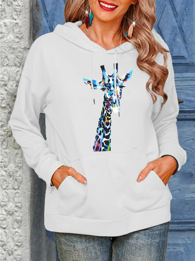 Long Sleeve Harajuku Pullovers Boys Grils Casual Hoodies Giraffe Printed Drawstring Hoodie Moletom Feminino Ry*