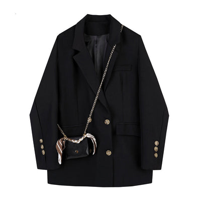 2021 Autumn Winter Fashion Women Black Suit Blazer Jacket Solid Casual Long Sleeve Pockets Office Lady Wear Suit Blazer Coat