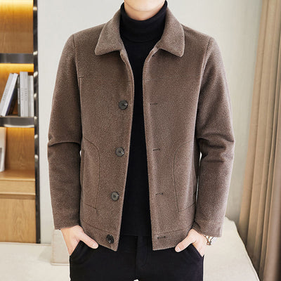 Men 2021 Spring Autumn Fashion Solid Color Short Woolen Coats Male Middle-aged Thick Warn Jackets Men Slim Lapel Overcoats W329