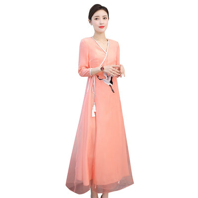 Vintage Chinese Dress Qipao Elegant Slim Robes Hanfu Womens Clothing Painting Cheongsam Dress Vietnam Traditional Dress FF3035