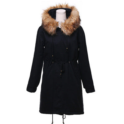 Winter new fur collar hooded cotton clothes lambskin long women's cotton coat large size casual slim coat G132