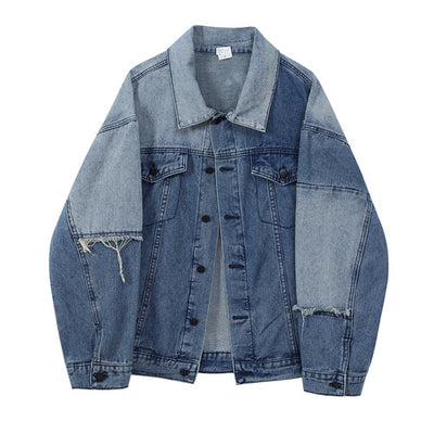 Stitching Contrast Color Denim Jacket Women Female Design Sense Spring Autumn Blue Shirt Ins Tide Long Denim Coat Chaqueta Mujer