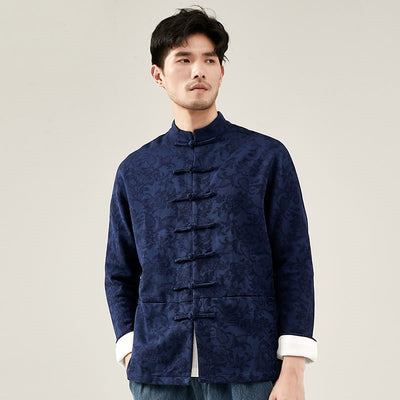 2021 New Chinese Style Mens Tops Tang Suit Cotton Linen Long Sleeve Solid Traditional  China Style Hanfu Shirt 30377