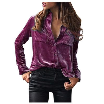 Women&#39;s Winter Fashion Velvet Long Sleeve Button Pocket Casual Shirt Top Flannel Shirt Women Blusas Mujer De Moda 2021