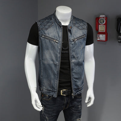 PFNW Korean Style Slim Trend Old Casual Vest For Men Fashion New V-neck Tide Handsome Sleeveless Jeans Tops Vest 12A3111