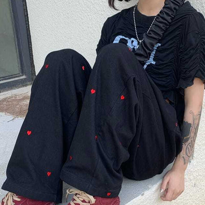 Women Korean Style Sports Pants Fashion Summer Cute Wide Leg Pants All-match Trousers for Female Harajuku Sweatpants Black White