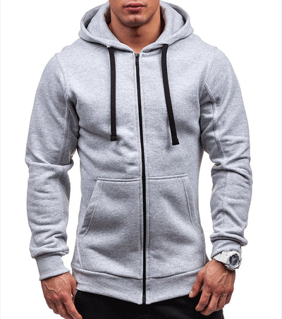 2022 Autumn and Winter European and American New Solid Color Zipper Hooded Cardigan Sweater Men&#39;s Loose Casual Jacket Trend