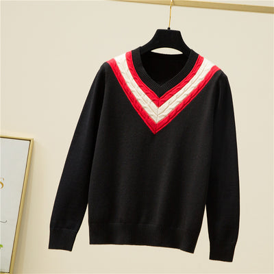 Autumn Winter V-NECK BASIC Sweater pullovers Women 2021 Female loose Patchwork Sweater Pullover female pull mujer