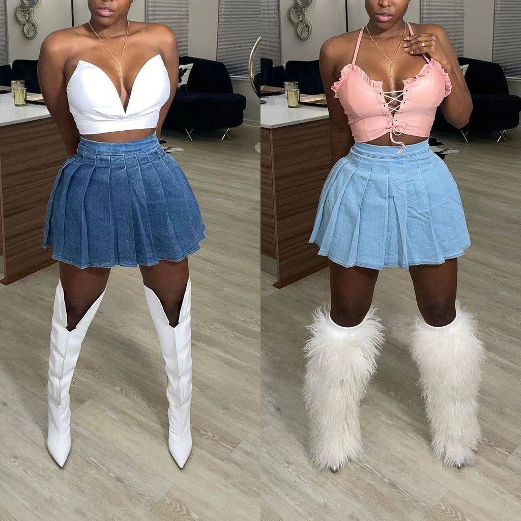 Y2k Pleated Skirt Indie Style Sexy Fashion Vintage A Line Denim Skirts Summer 2022 Women Bottoms Festival Rave Club Mini Skirts