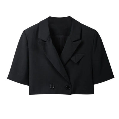 White 2 Piece Set Summer Shorts Suit Women Sexy Blazer and Pants Set Elegant Short Sleeve Cropped Tops Loose High Waist Shorts