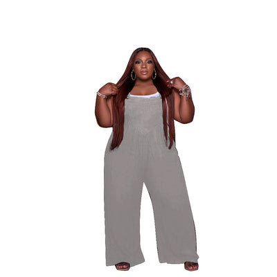 Plus Size Women 5xl Rompers Sleeveless Pocket Jumpsuit Fashion Club One Piece Outfit 2022 Summer Lady Wide Leg Pant Wholesale