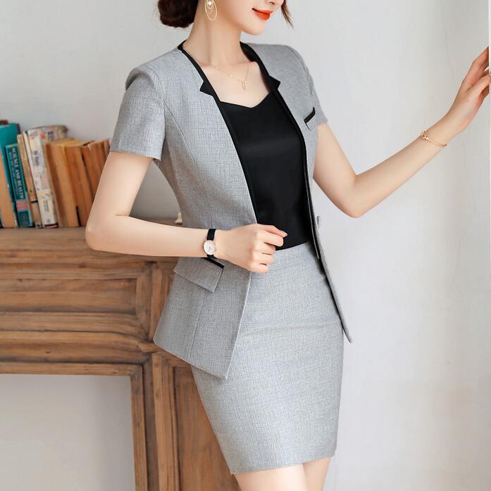 Skirt Suits Office Lady Wear Work Formal Business Elegant Designer Blazer Mini Dress Women 2 Piece Set Uniform Female Plus Size