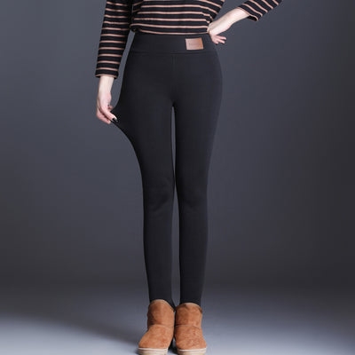 OUMENGK 2021 New Fashion High Waist Autumn Winter Women Thick Warm Elastic Pants Quality S-5XL Trousers Tight Type Pencil Pants