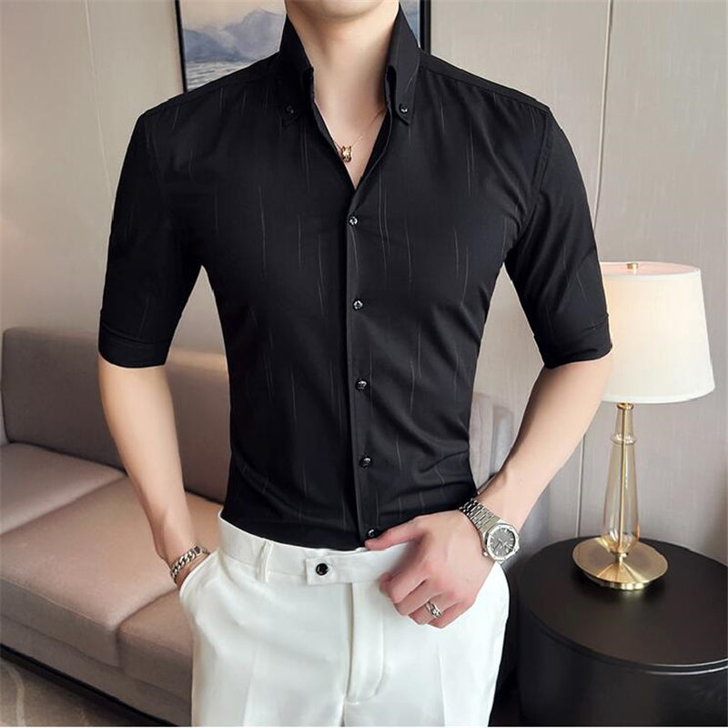 High Quality Striped Smart Casual Slim Fit Half Sleeve Men Shirt Summer New Fashion Luxury Smooth Breathable Chemise Homme M-3XL