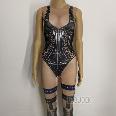 Personality 3D printing Rivet jumpsuit Bar Stage Female Dance Teams Hip Hop Jazz Costumes Machine dance performance outfit