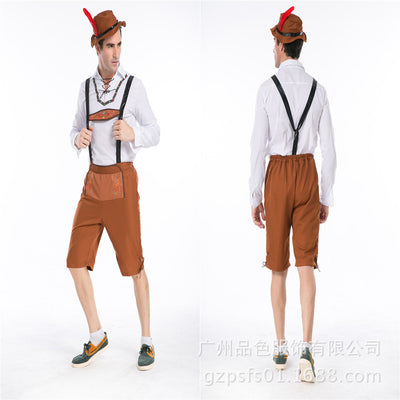 Men Oktoberfes Costumes Men Beer Festival Suit Beer Men Halloween Cosplay Costumes Top Pant Hat 3 PCS Set Waiter Cos Rompers