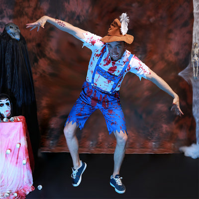 Bloodiness Vampire Ghost Zombie Cosplay HorribleTop Suspender Trousers Hat 3PCS Set Beer Man Cos Man Halloween Cosplay Costumes