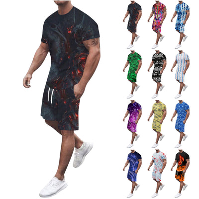 Two-Piece Running Summer Men&#39;s Outdoor Size Suit 3D Large Fitness Men Suits &amp; Sets