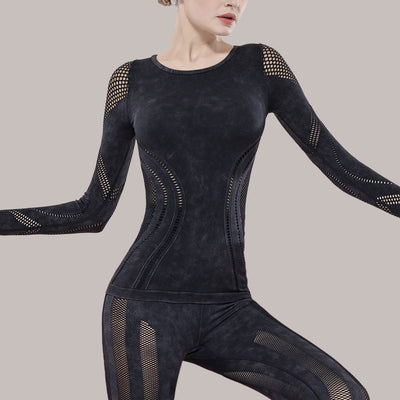Mesh Breathable Washable Yoga Top Training Warm-Up Jogging Long Sleeve Tight Quick-Drying Fitness T-Shirt