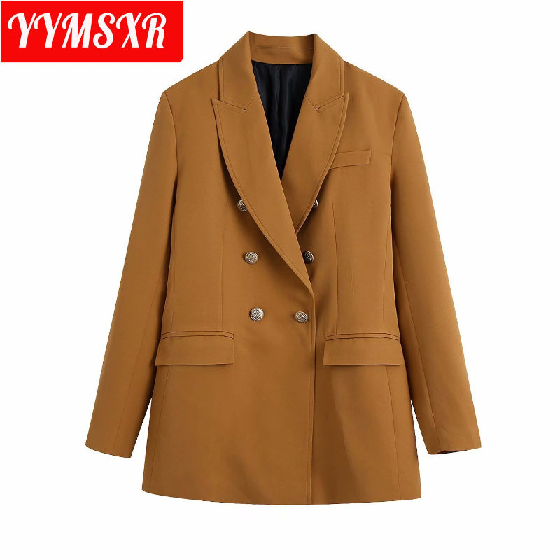 Blazer Jacket Women and American Double-breasted Color Wild Loose Mid-length Blouse New Elegant Clothes for Fall/winter 2022
